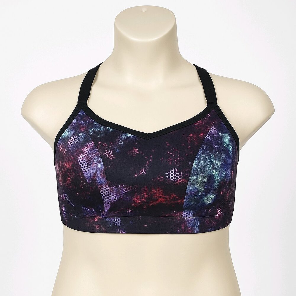 Livi Active Sport Bra No Wire Soft Cup Multi Color Print Strappy X Back 14 16 XL - Picture 10 of 10